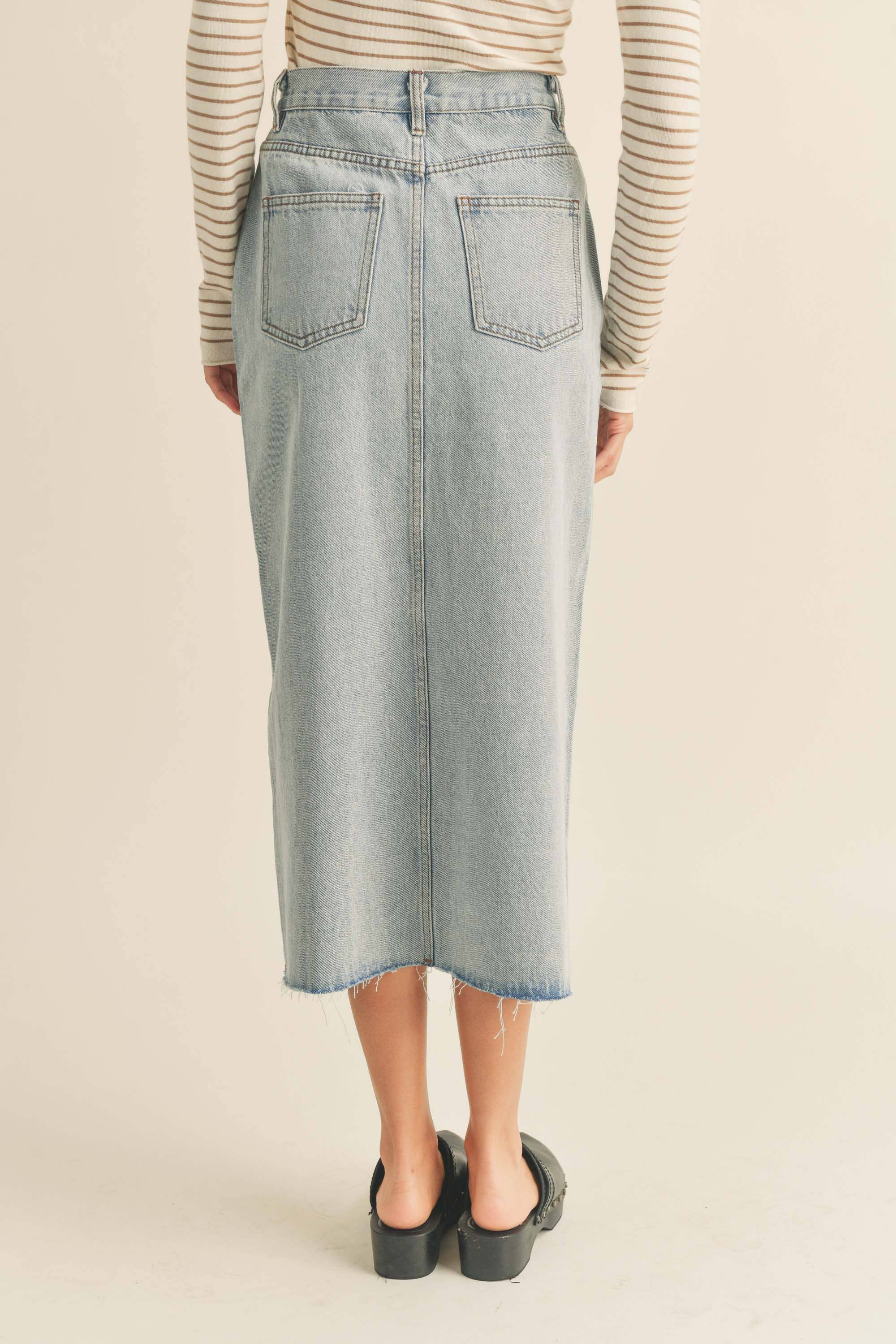 Denim Slit Front Skirt