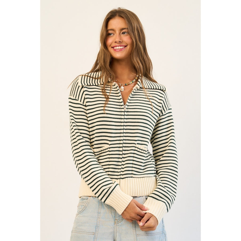 Striped Zip-Up Sweater