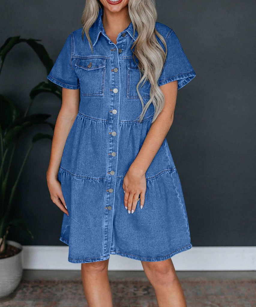 Tiered Denim Shirt Dress