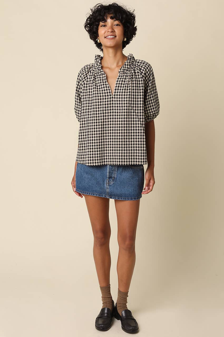 Alex Gingham Split Neck Blouse