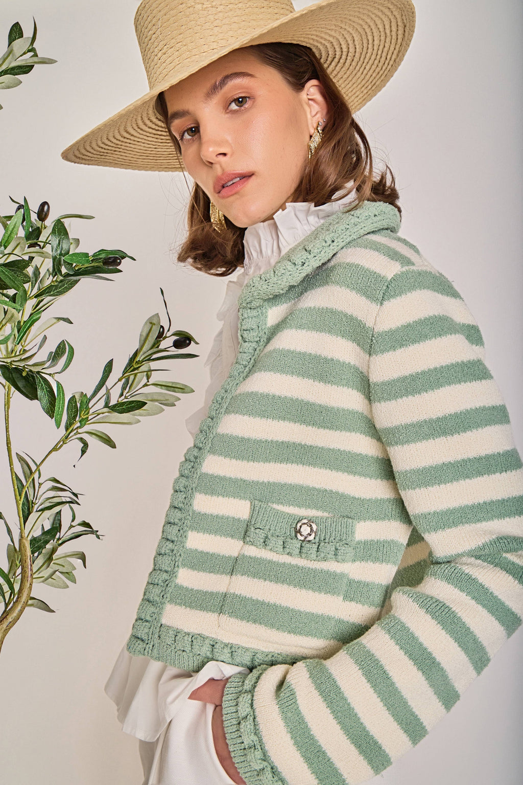 Braided Stripe Collar Cardigan