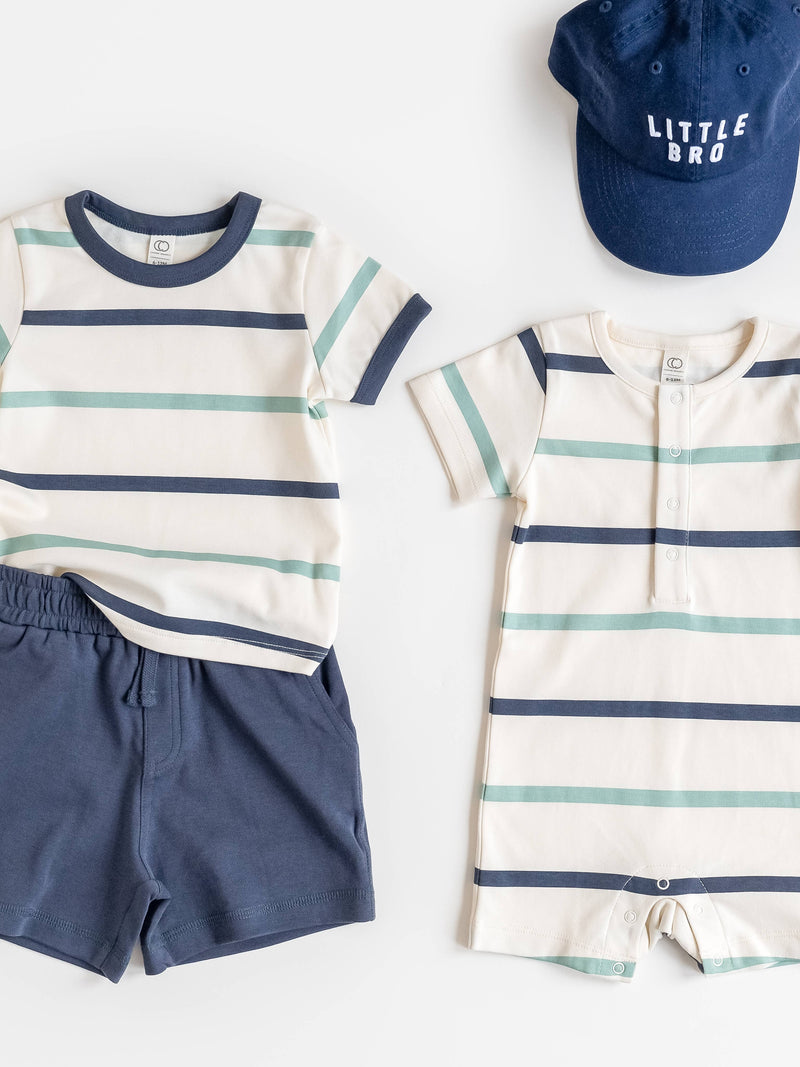 Organic Mason Short Sleeve Romper - Aldo Stripe