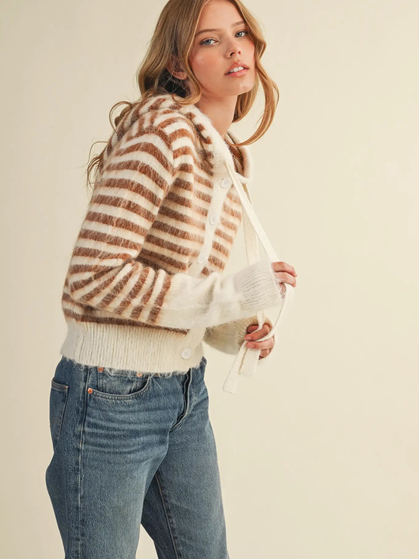 Striped Hoodie Sweater Cardigan