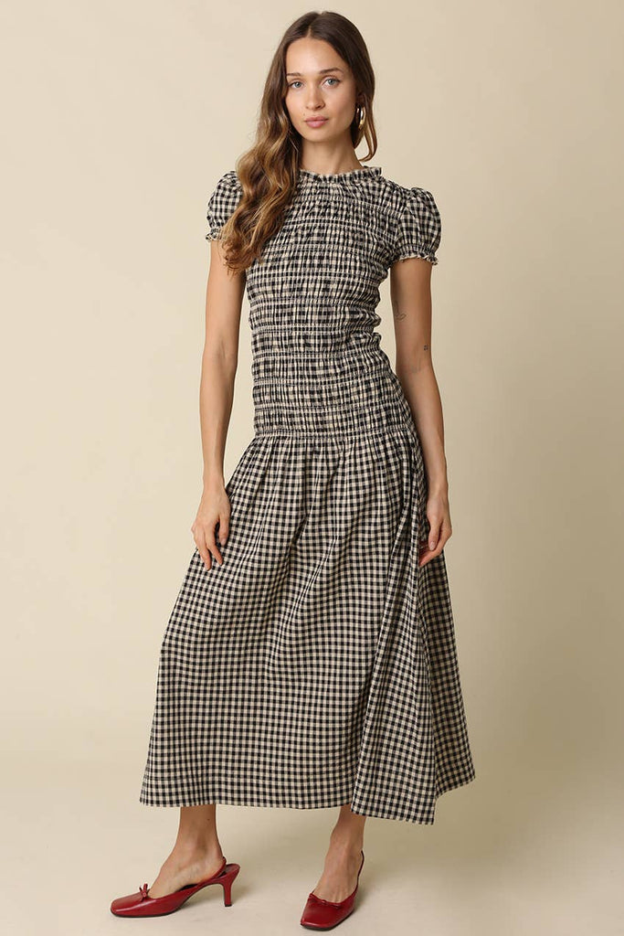 Sena Plaid Puff Sleeve Maxi Dress