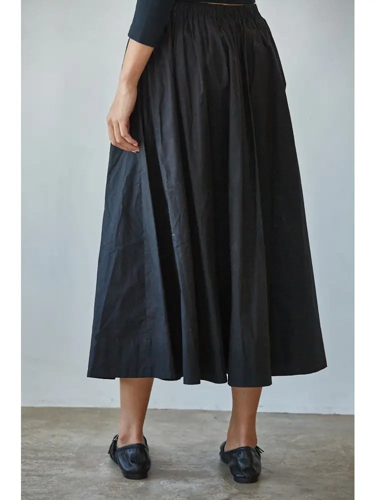 Woven Waist Flare Midi Skirt