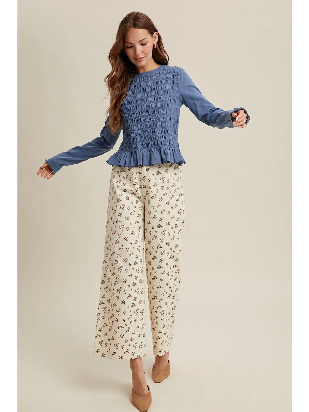 Smocked Slub Knit Top