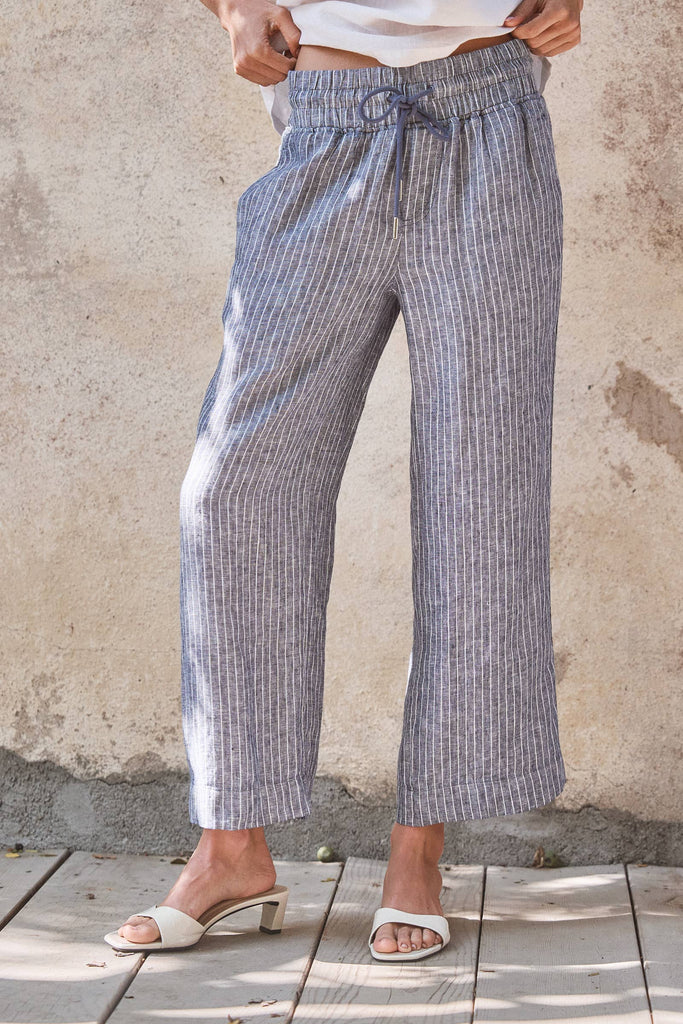 Linen Wide-Leg Drawstring Pants