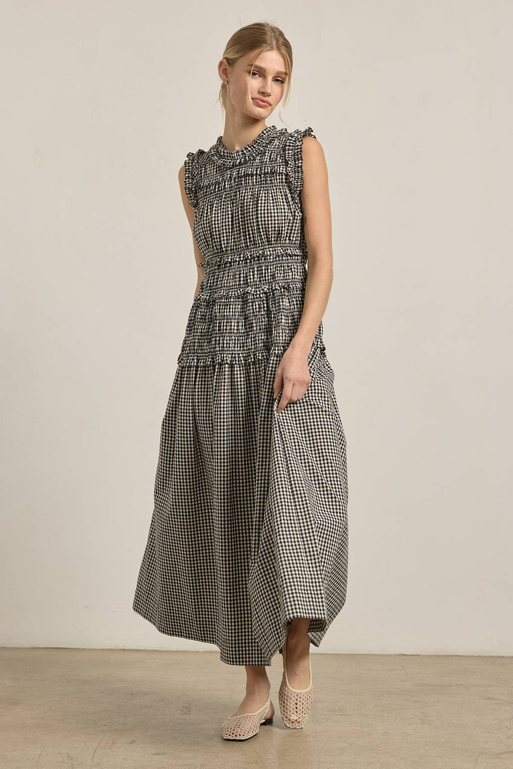 Smocked Gingham Maxi Dress