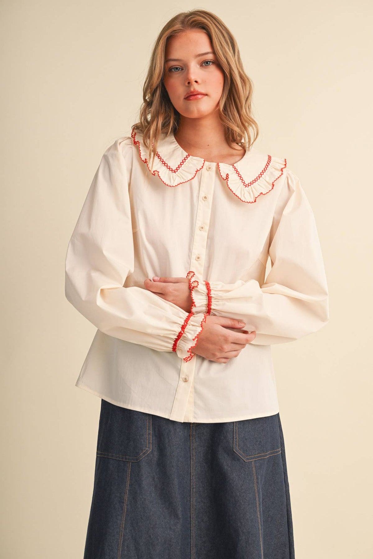 Doll Collar Button Up Top