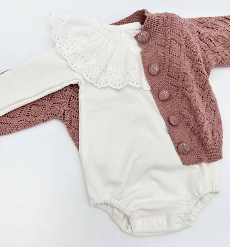 White Ruffle Collar Long Sleeve Bodysuit