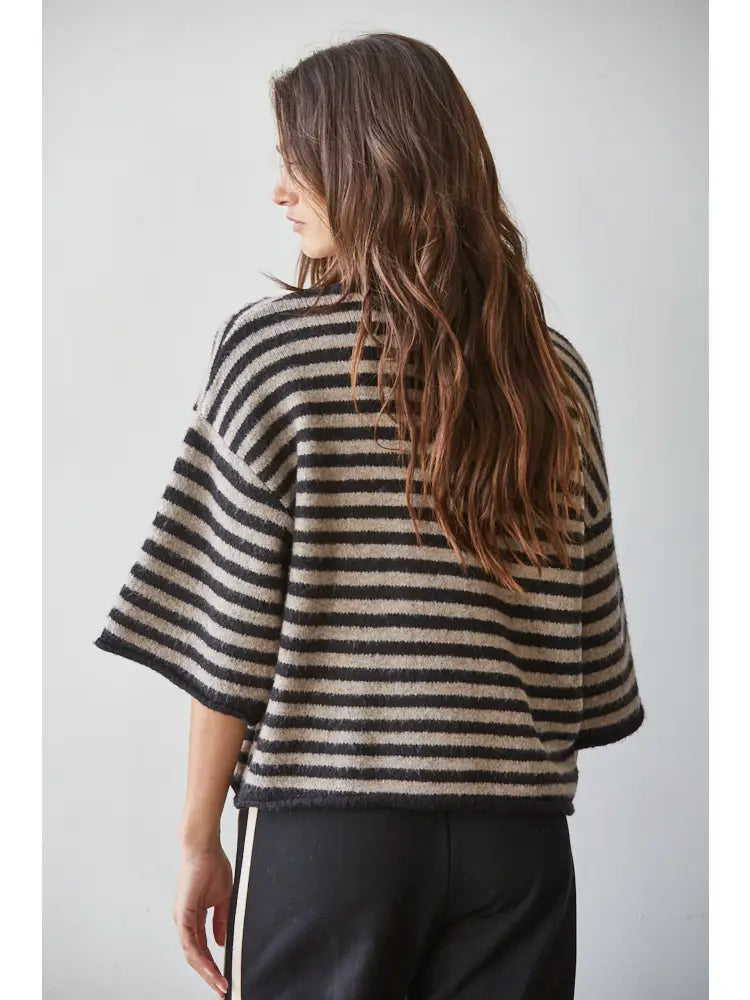 Striped Quarter Sleeve Cardigan