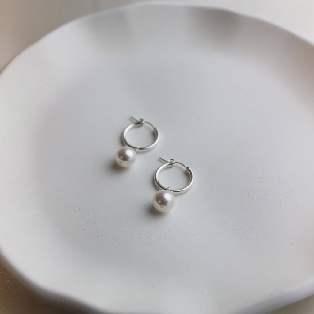 Audrey Pearl Hoop Earring- SIlver