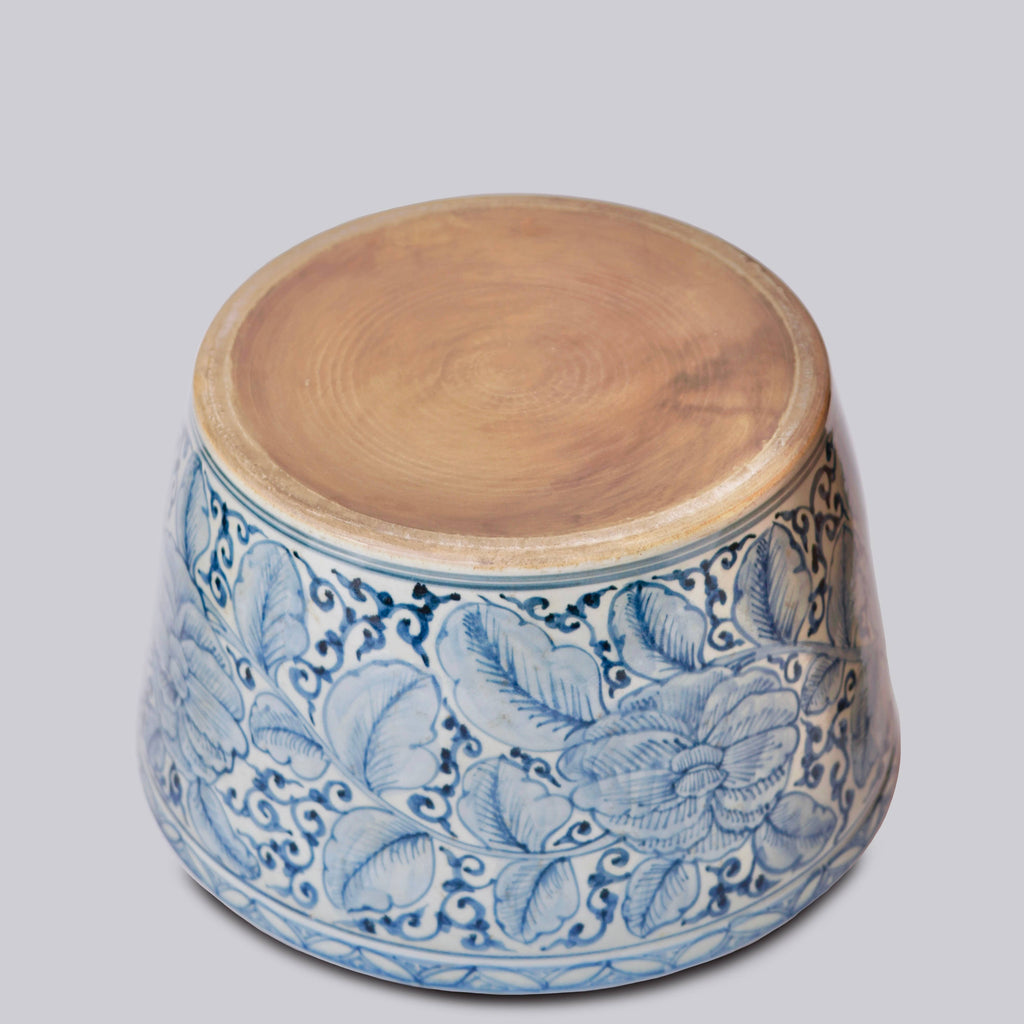 Large Rustic Rose Blue and White Porcelain Planter