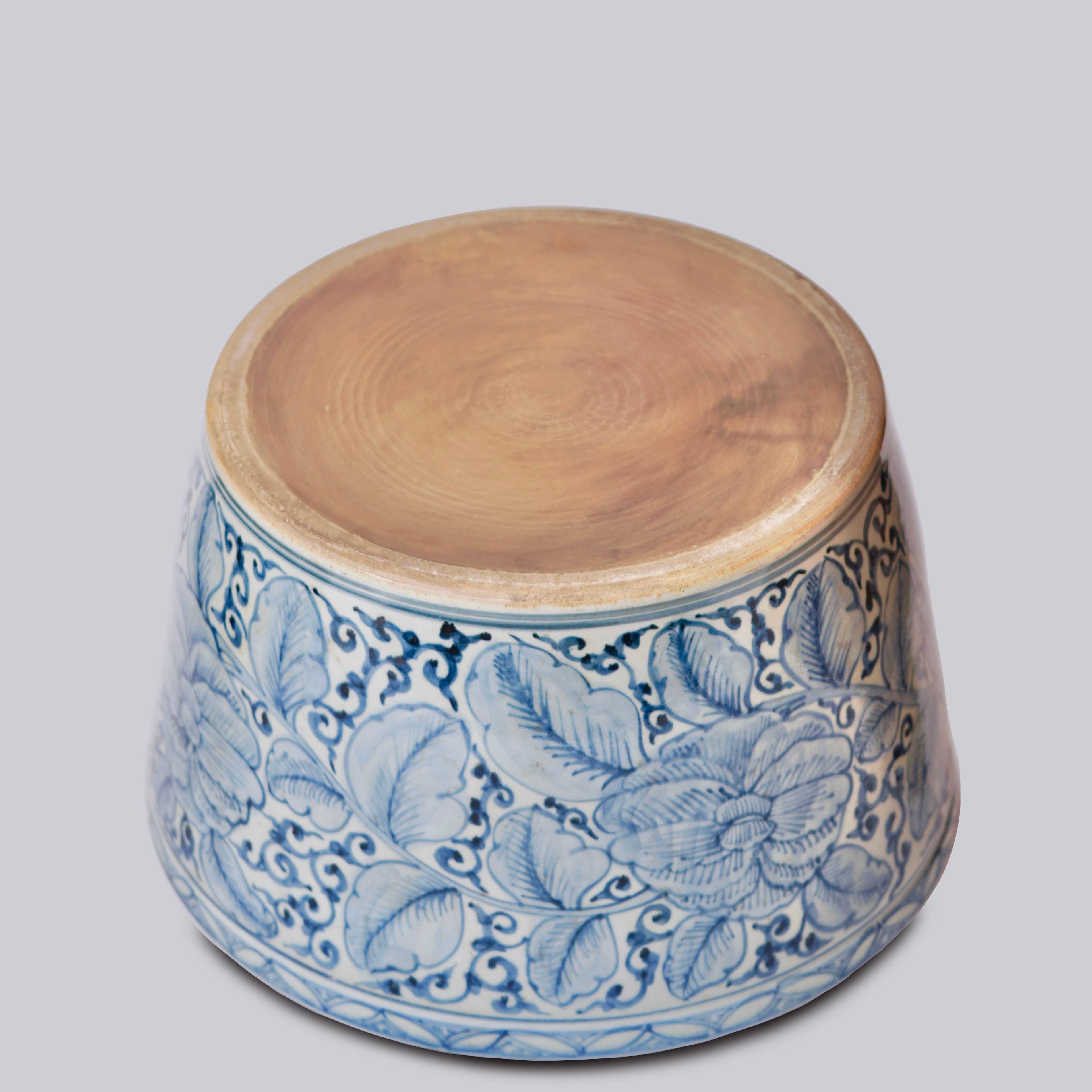 Large Rustic Rose Blue and White Porcelain Planter