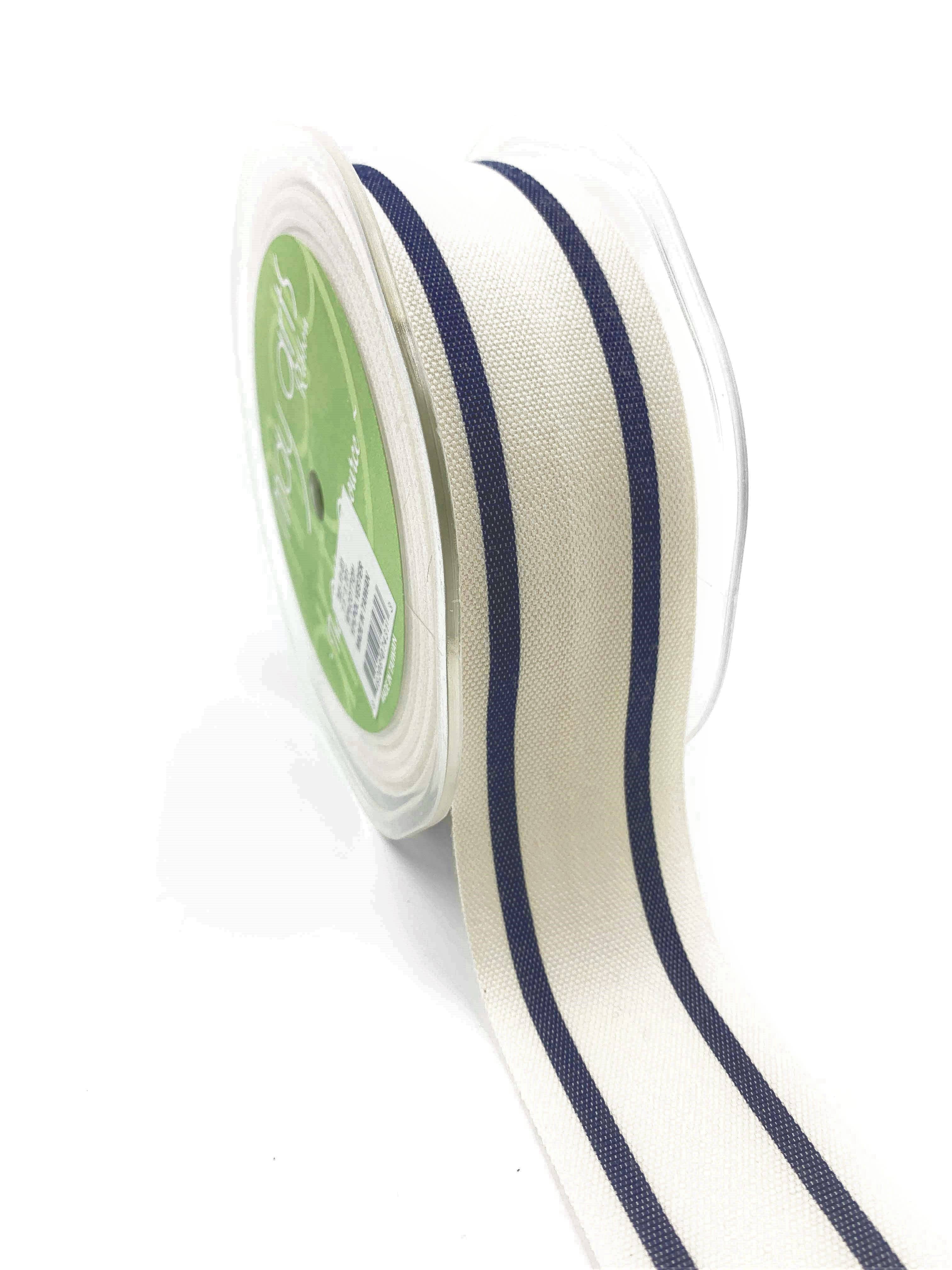 Woven Cotton Dark Navy Double Stripes Ribbon