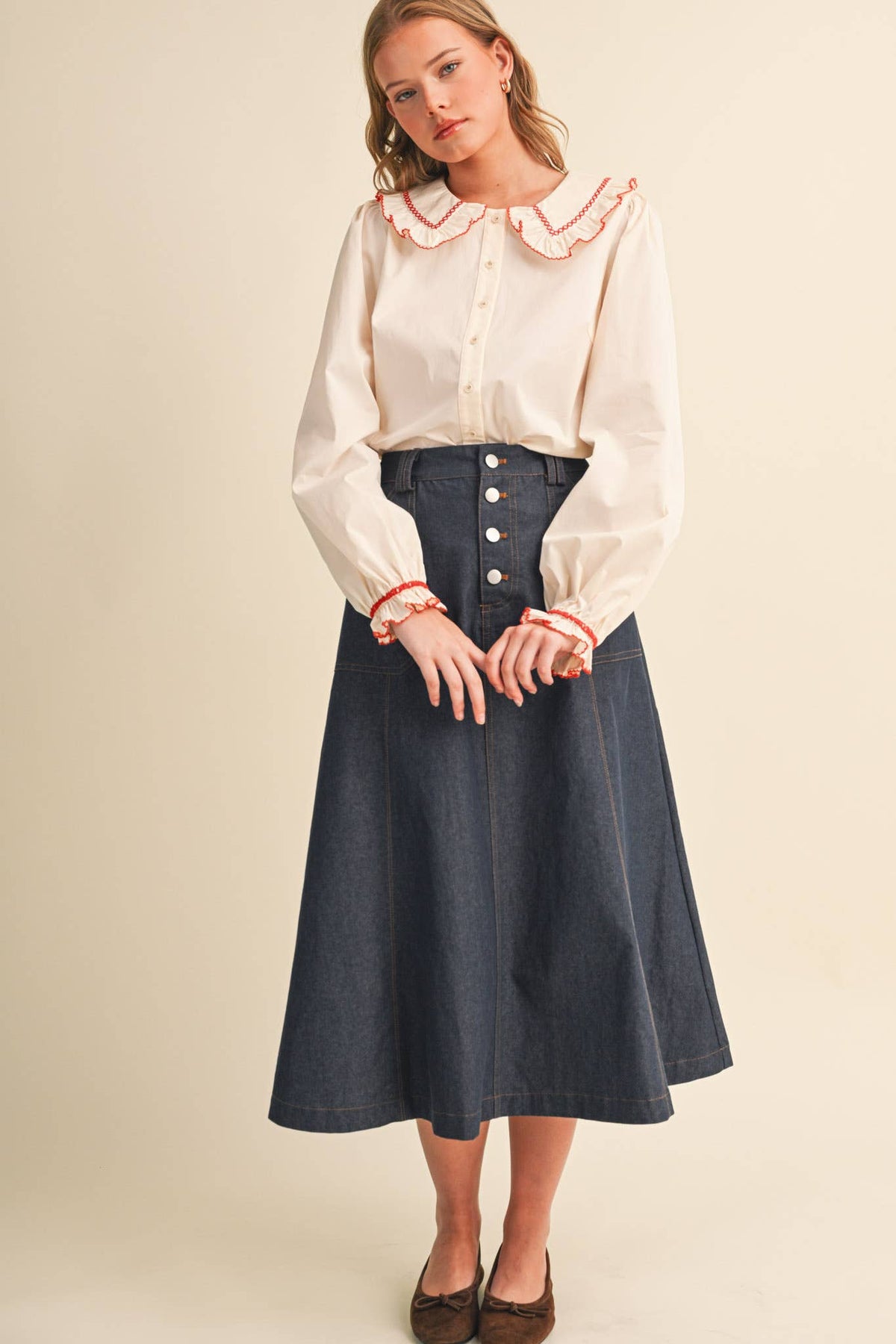 Doll Collar Button Up Top