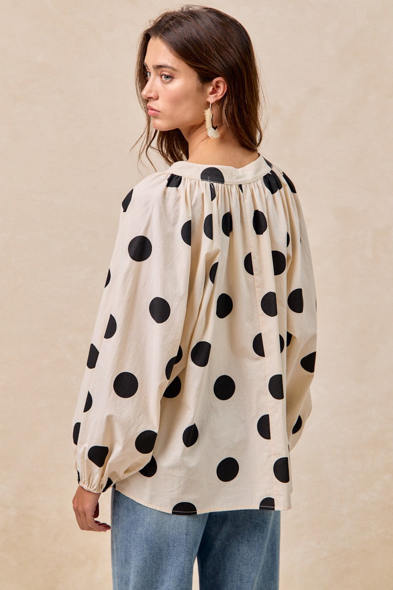 Polka Dot Exaggerated Balloon Sleeves Top