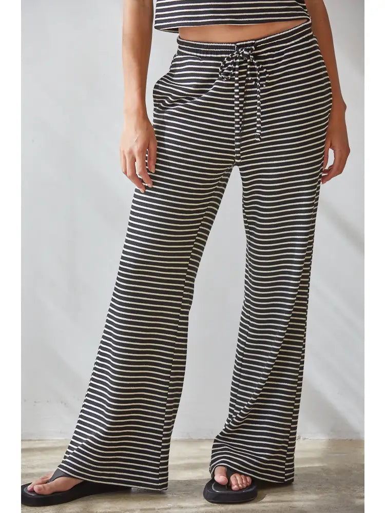 Striped Flare Pants in Black Ivory