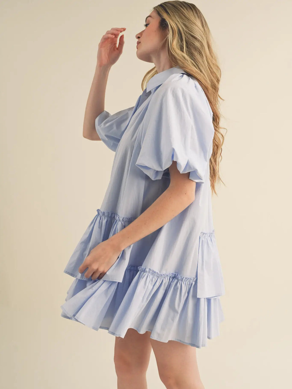 Bubble Sleeve Button Down Babydoll Dress