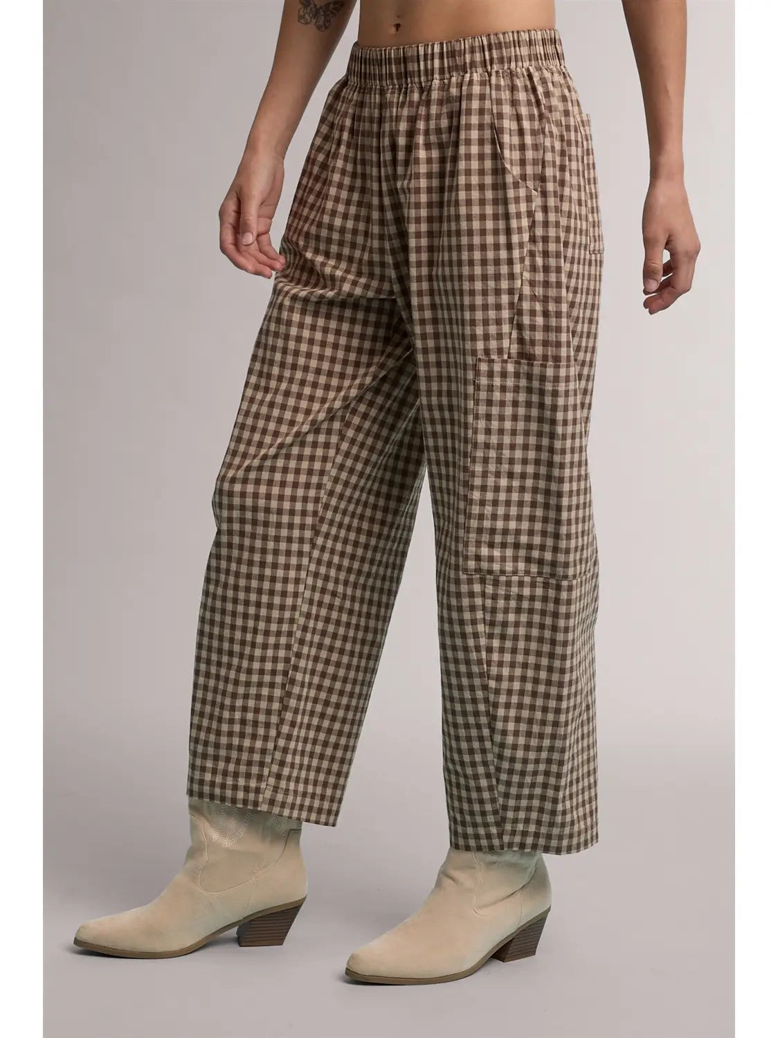 Plaid Patch Pocket Pants in Mocha Taupe