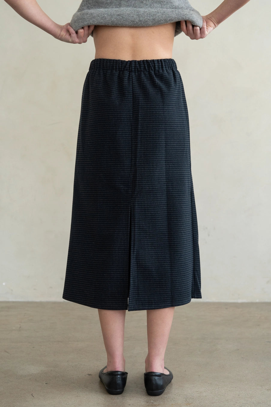 Micro Gingham Pull-On Midi Skirt