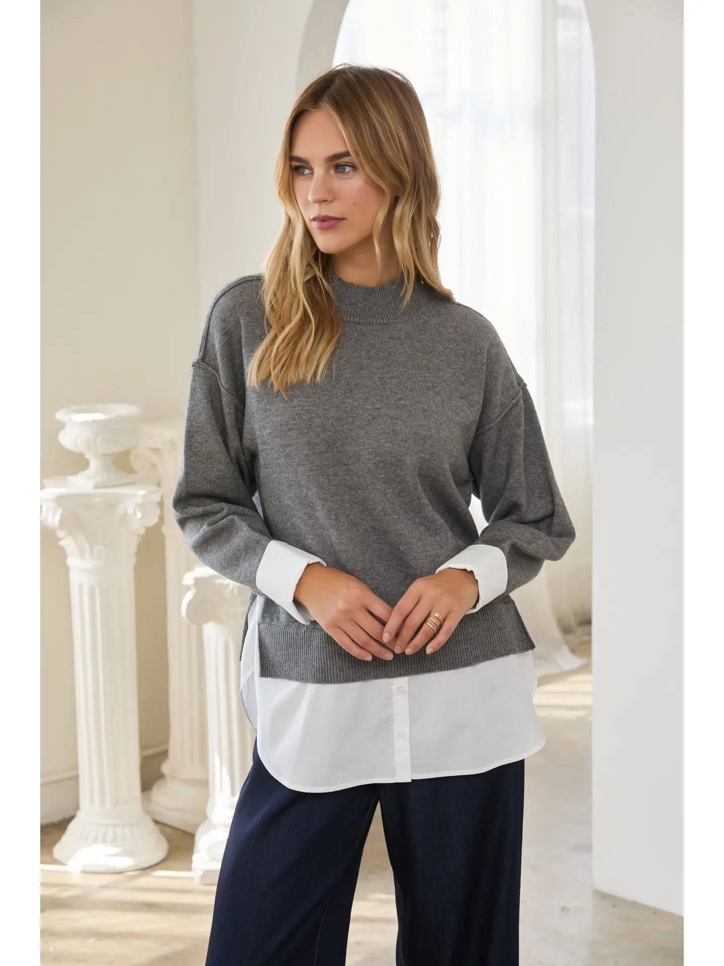 Twofer Layered Knit Sweater Top