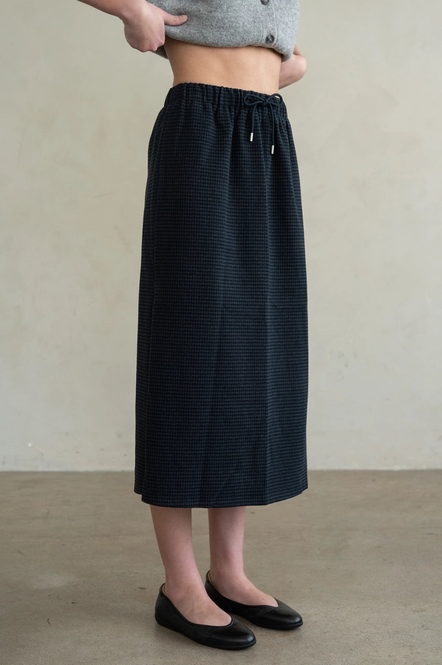 Micro Gingham Pull-On Midi Skirt
