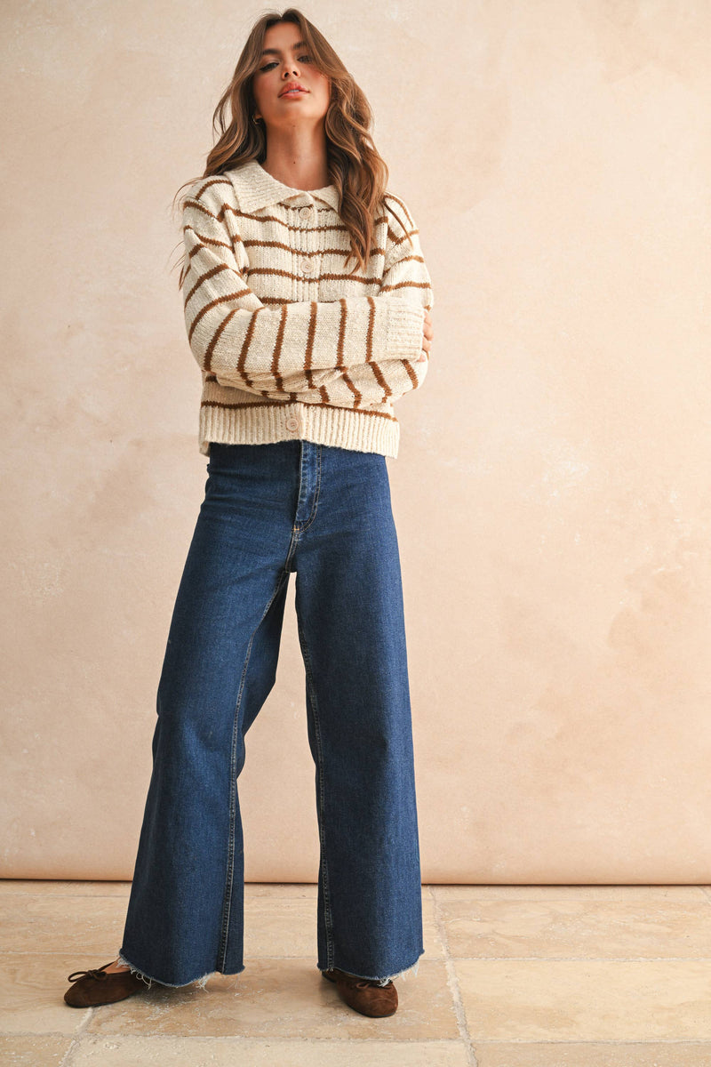 Buttondown Striped Knitted Cardigan