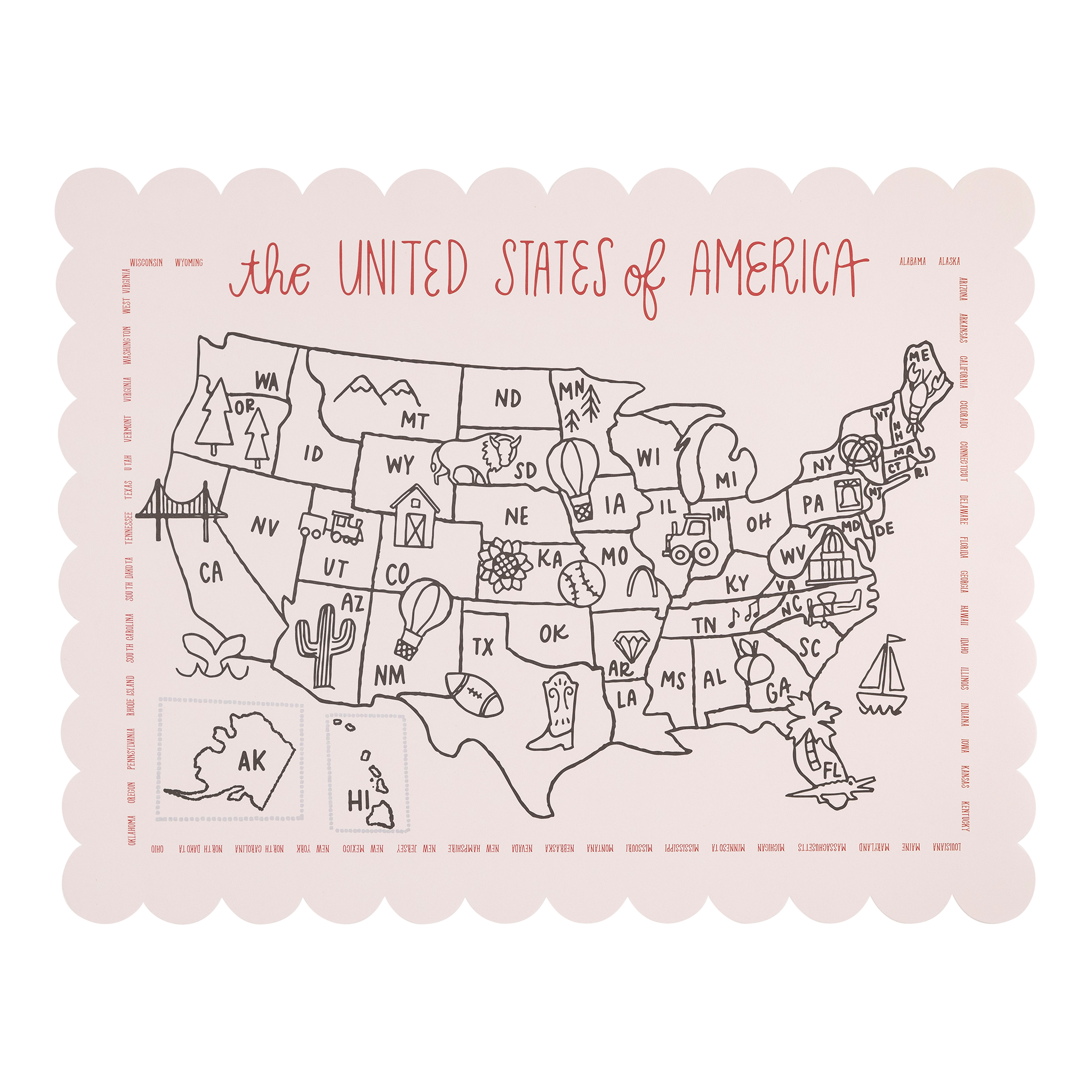 Color the USA Map Paper Placemats