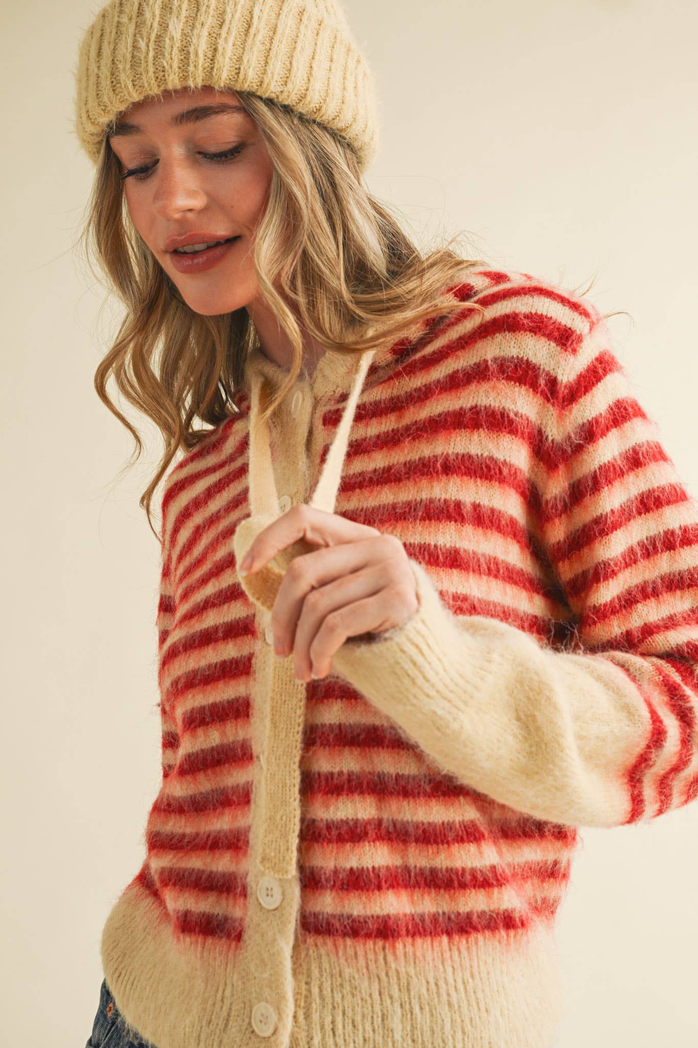 Striped Hoodie Sweater Cardigan