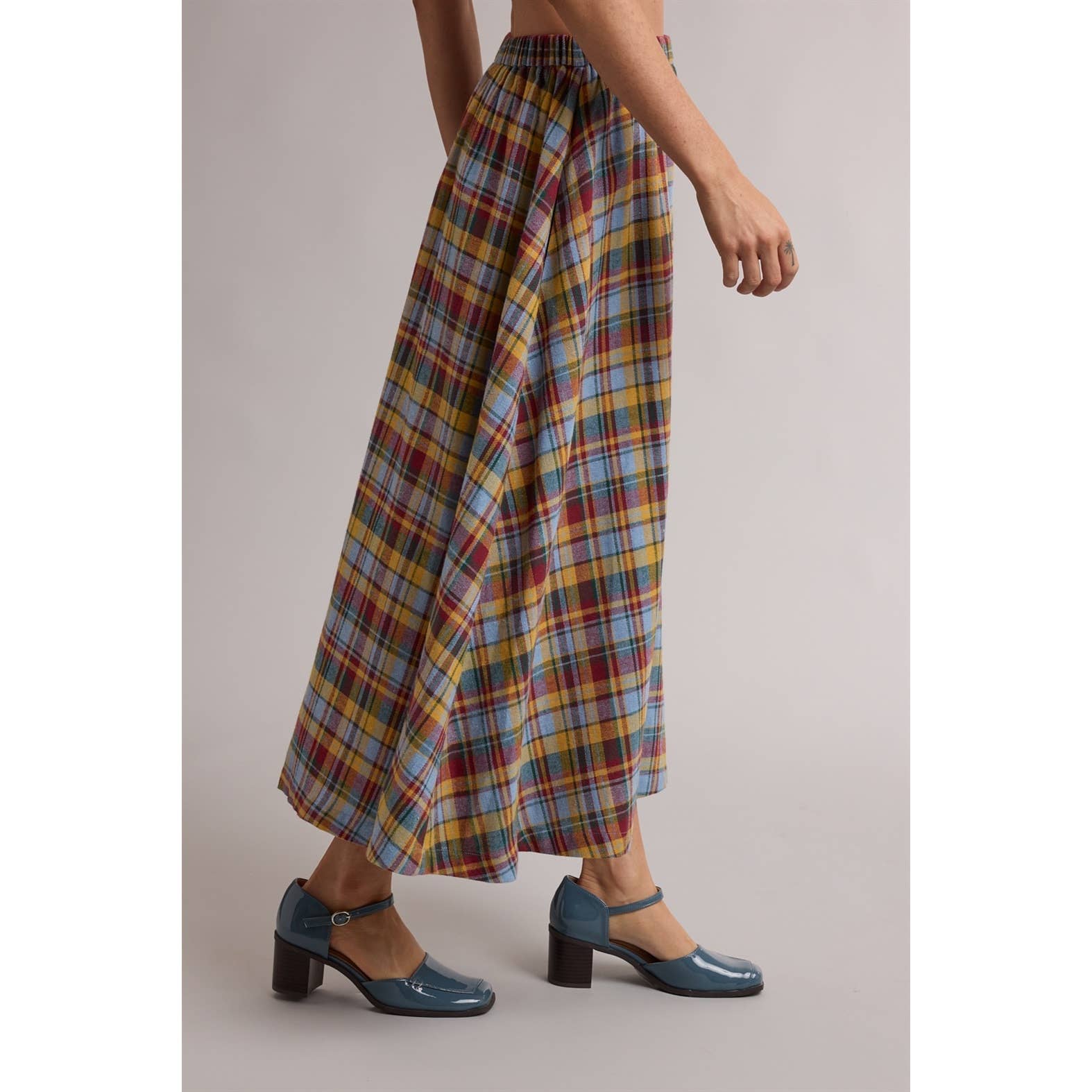 Plaid A-Line Midi Skirt