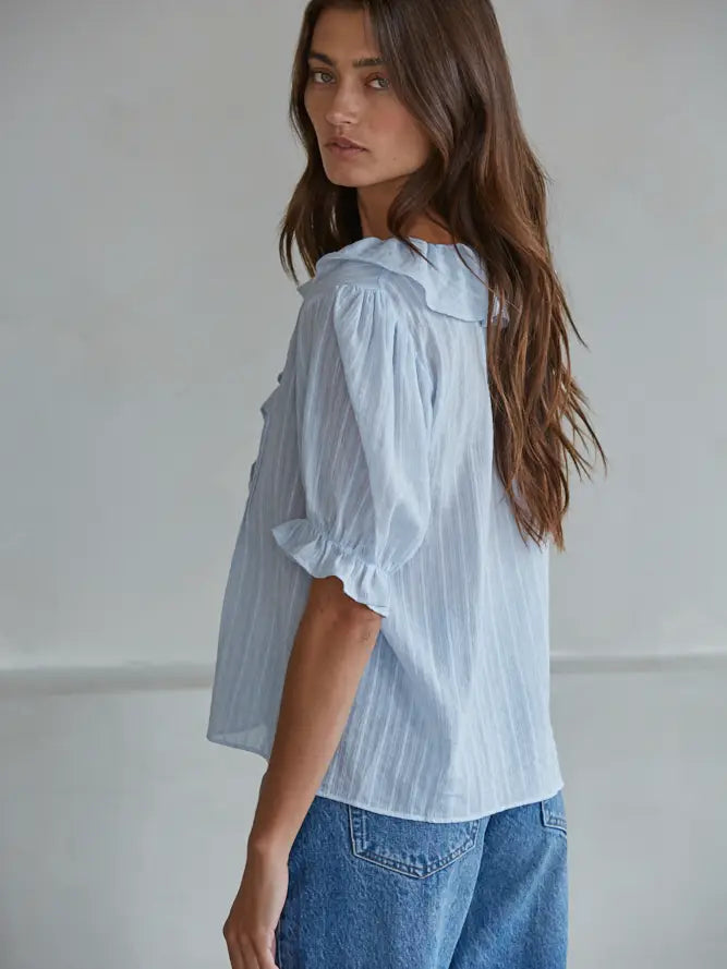 Buttondown V-Neck Short Sleeve Top