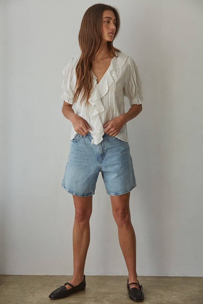 Buttondown V-Neck Short Sleeve Top