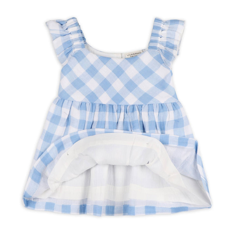 Audrey Arctic Blue Gingham Baby Dress + Bloomer (Organic)