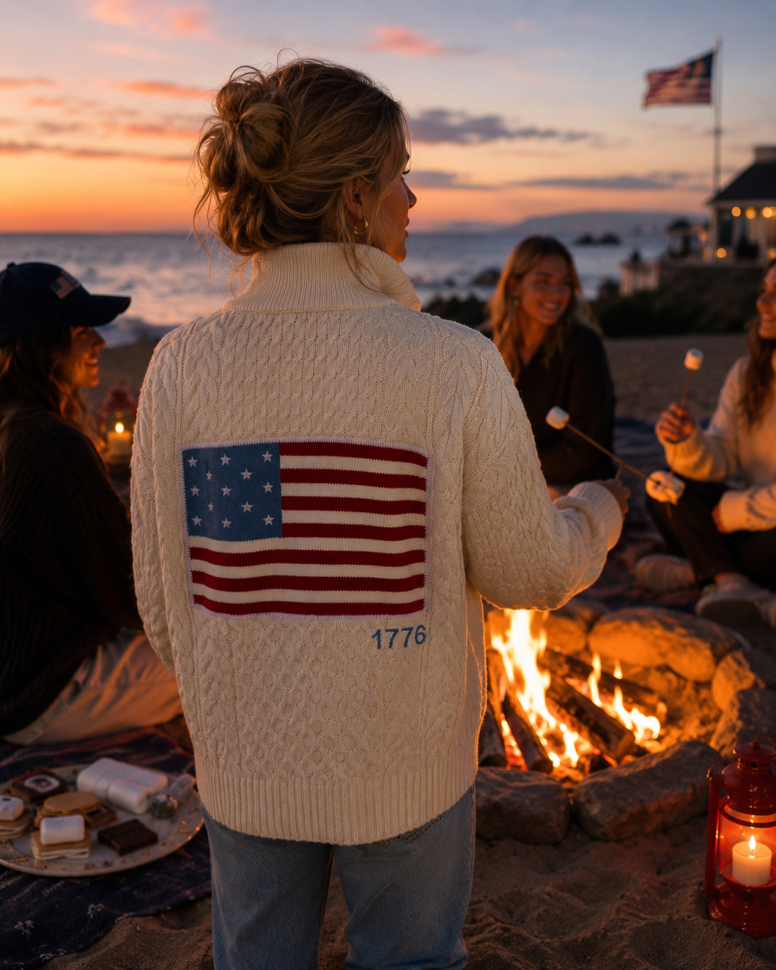 1776 Flag 1/2 Zip Cable Sweater
