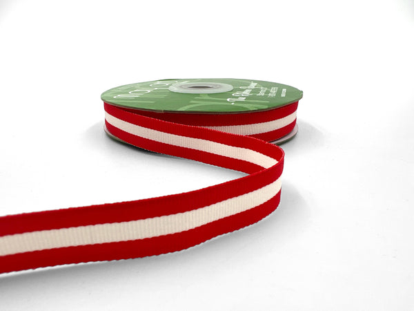 Red & Ivory Woven Modern Stripe Grosgrain Ribbon