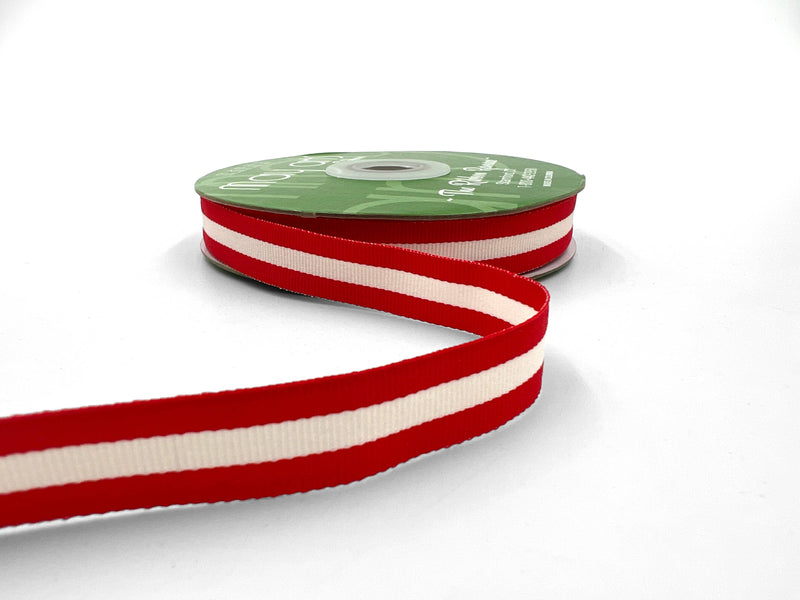 Red & Ivory Woven Modern Stripe Grosgrain Ribbon