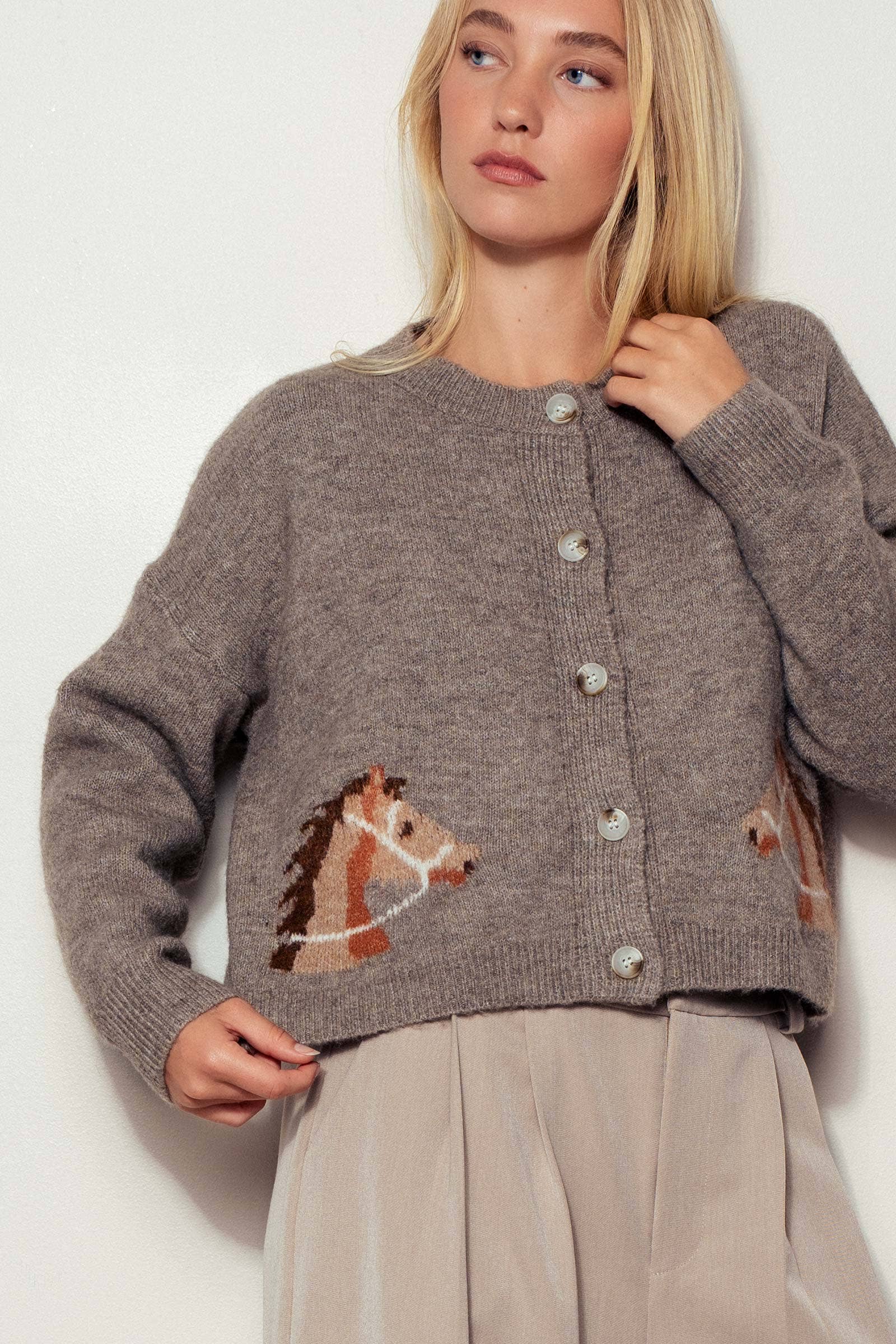 Western Horse Ribbed Cardigan