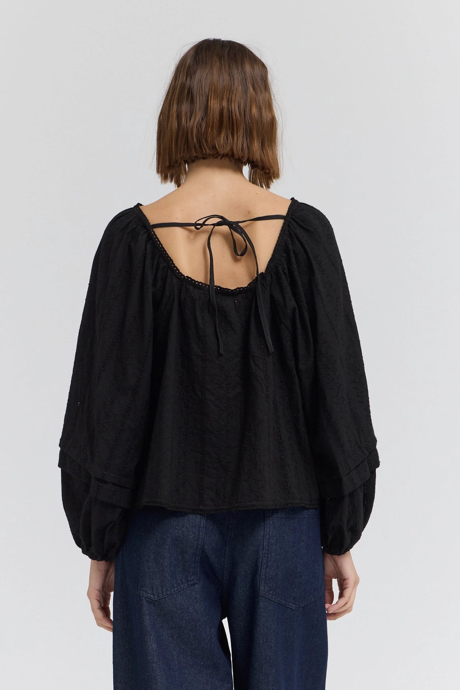 Embroidered Balloon Sleeves Top