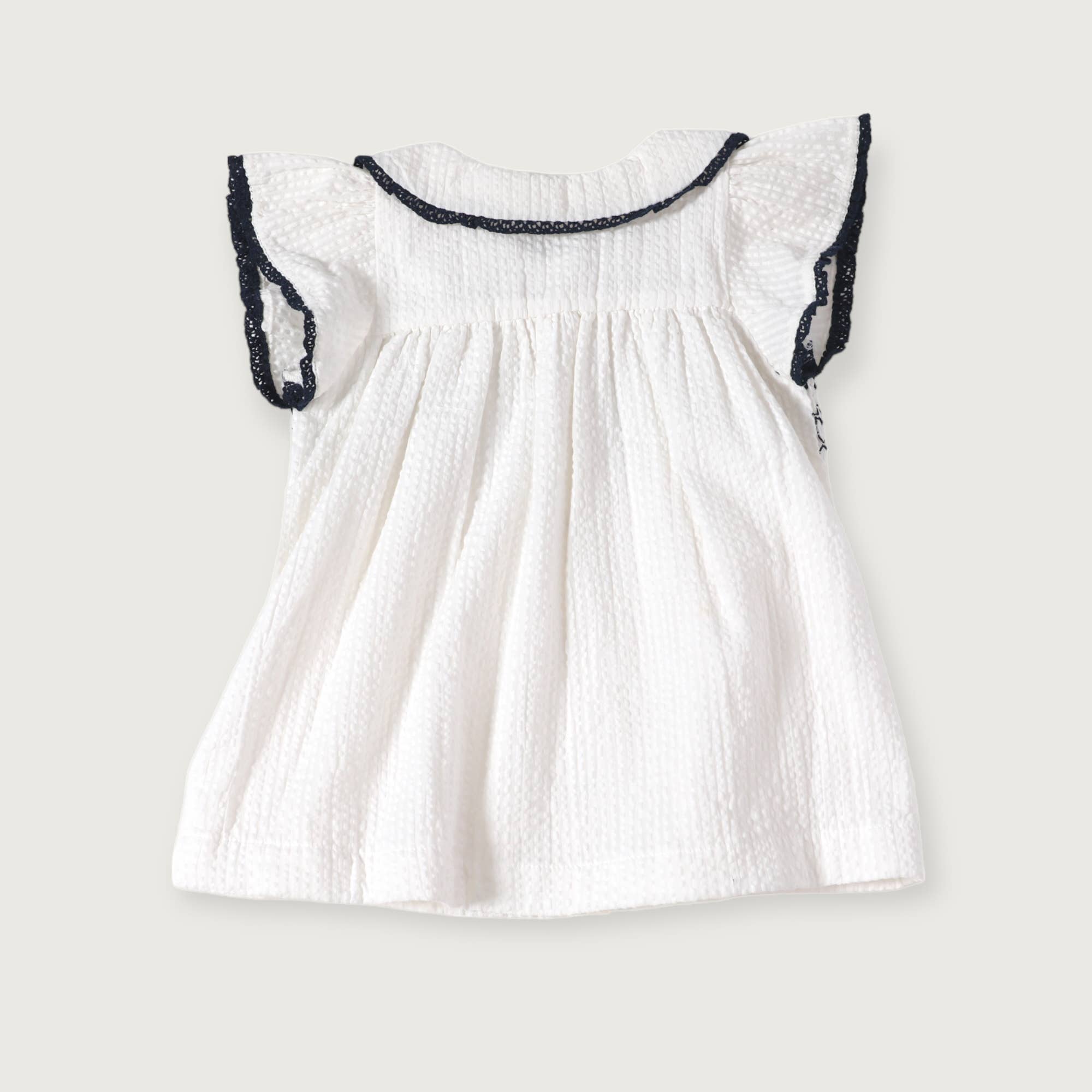 Celine White Seersucker Smocked Baby Dress + Bloomer Organic