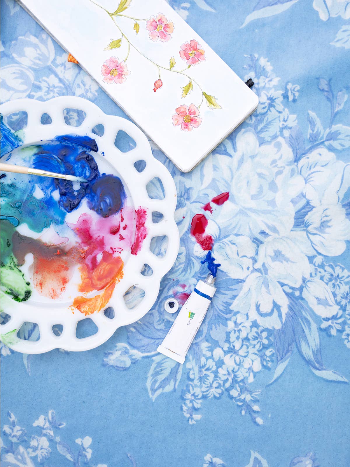 Washed Blue Blanche Oilcloth