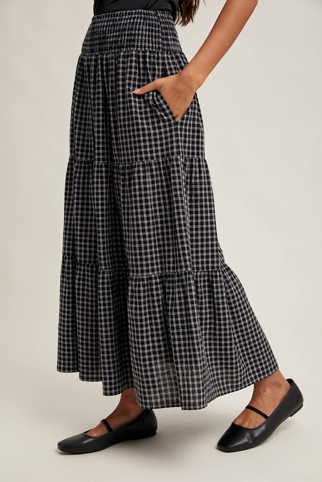 Plaid Tiered Midi Skirt
