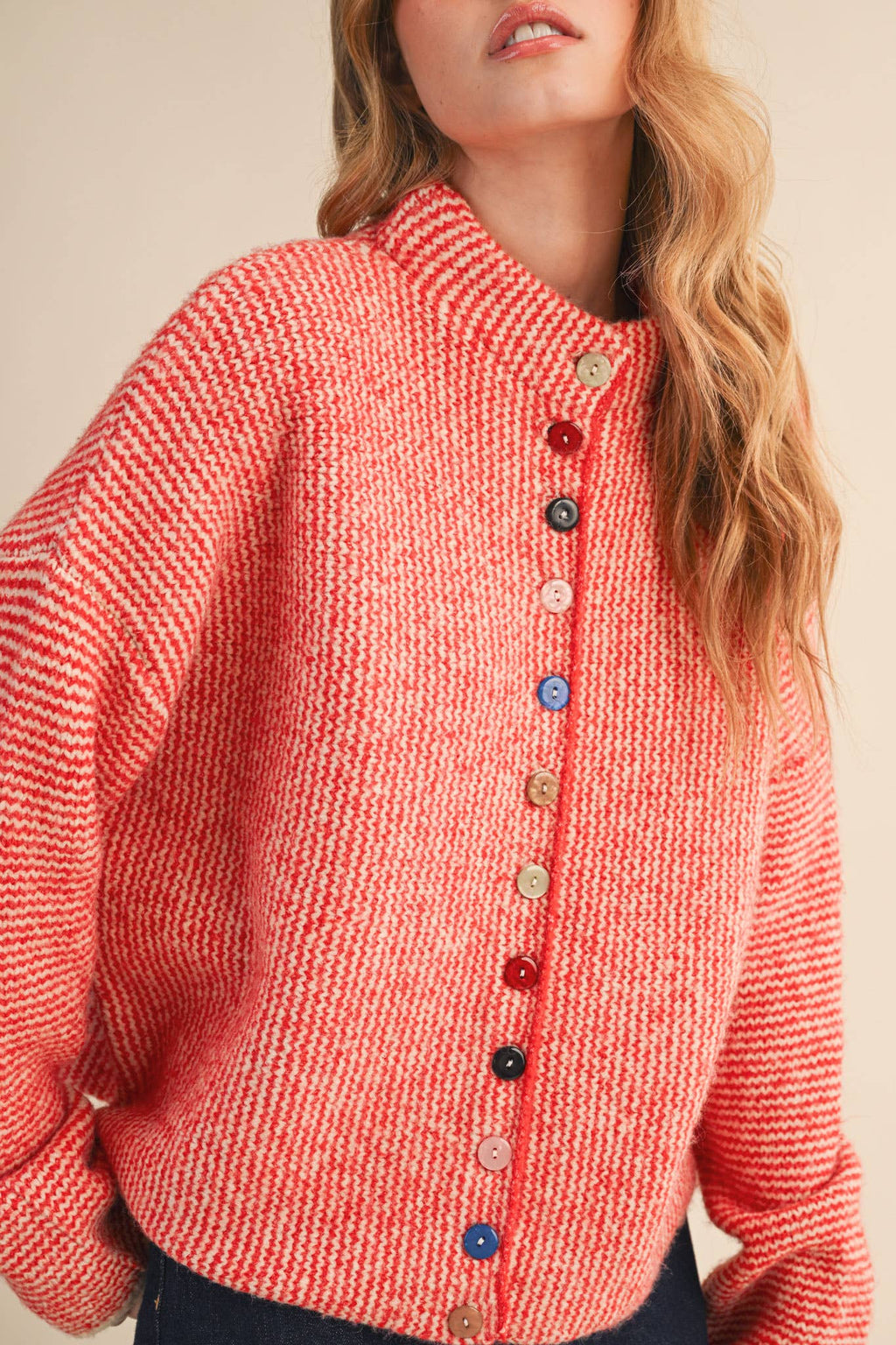 Striped Sweater Cardigan with Colorful Buttons