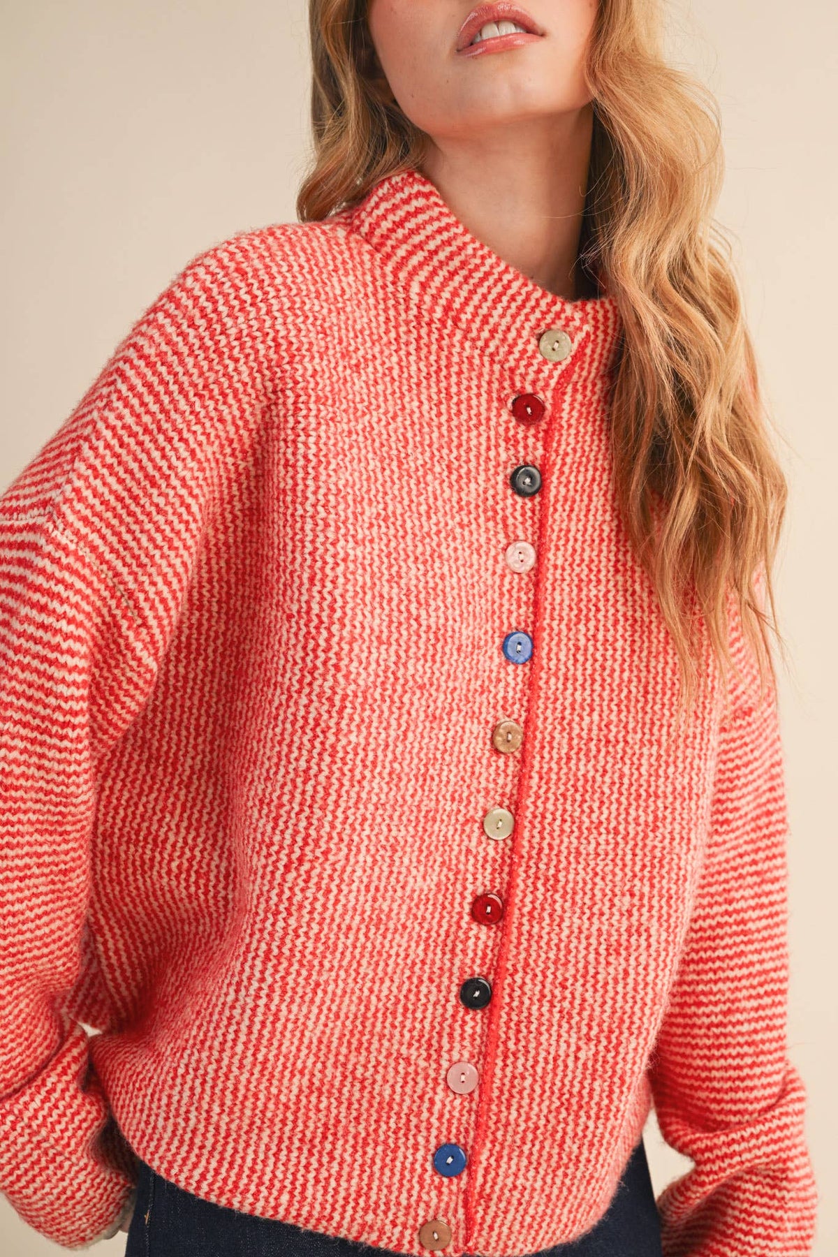 Striped Sweater Cardigan with Colorful Buttons