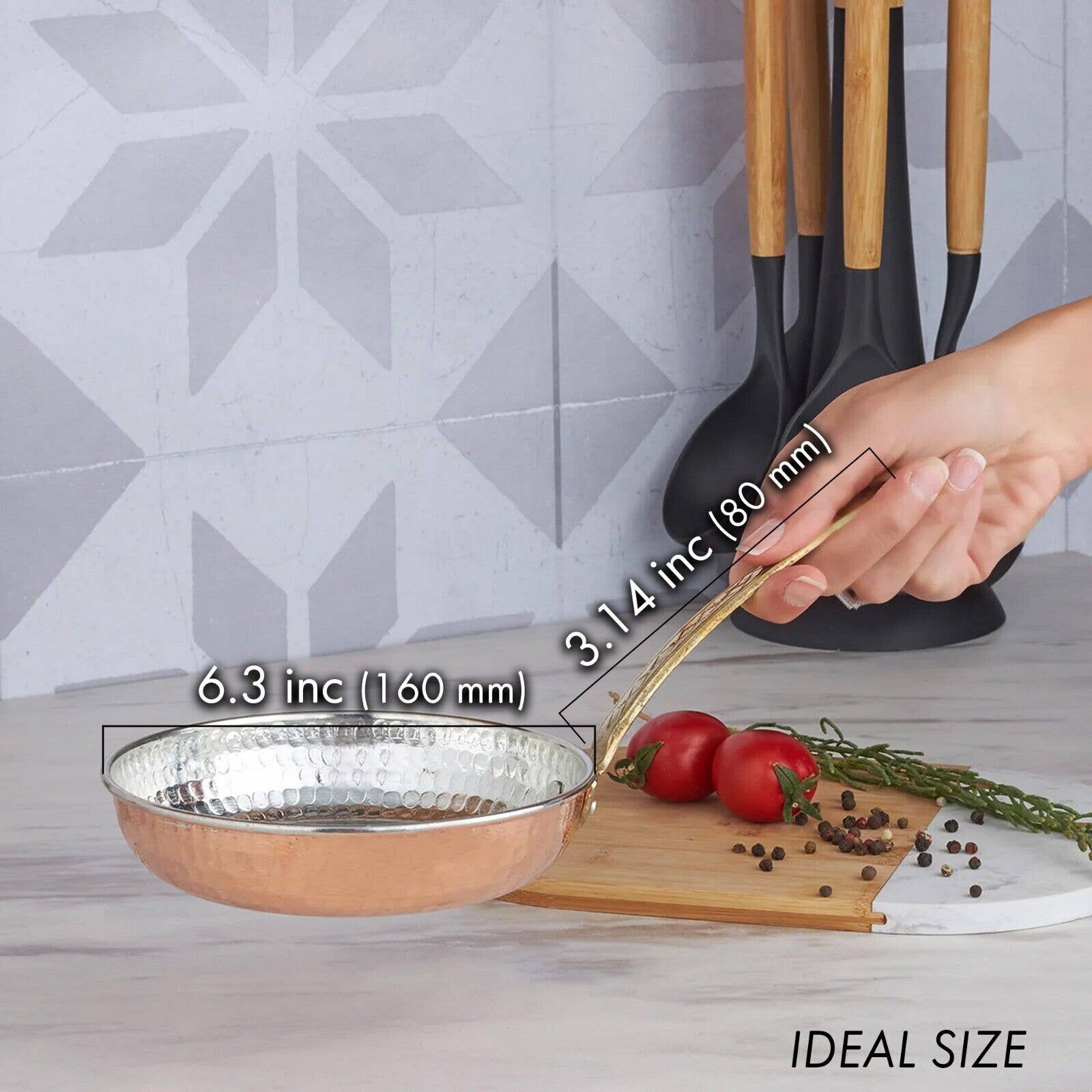 Handmade Copper Saute Pan, Hammered Copper, 6.3"