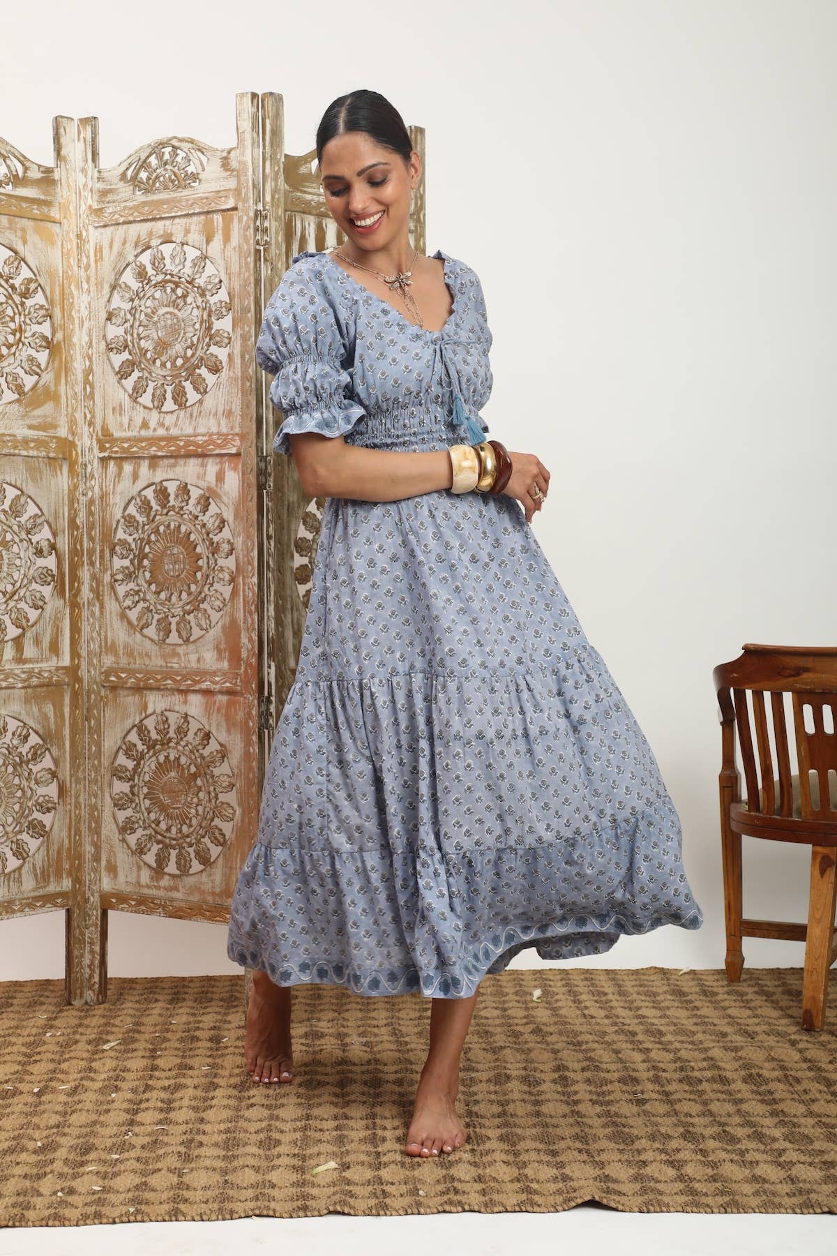 Puff Sleeve Sindhi Maxi Dress