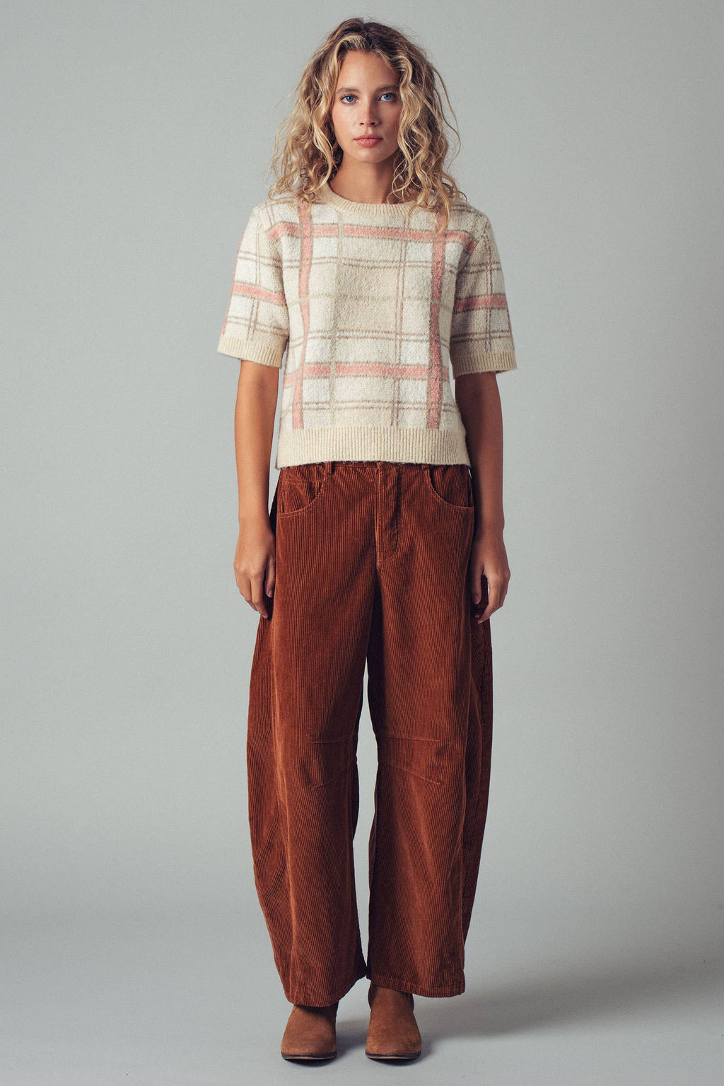 Inseam Stitch Detail Corduroy Barrel Jeans