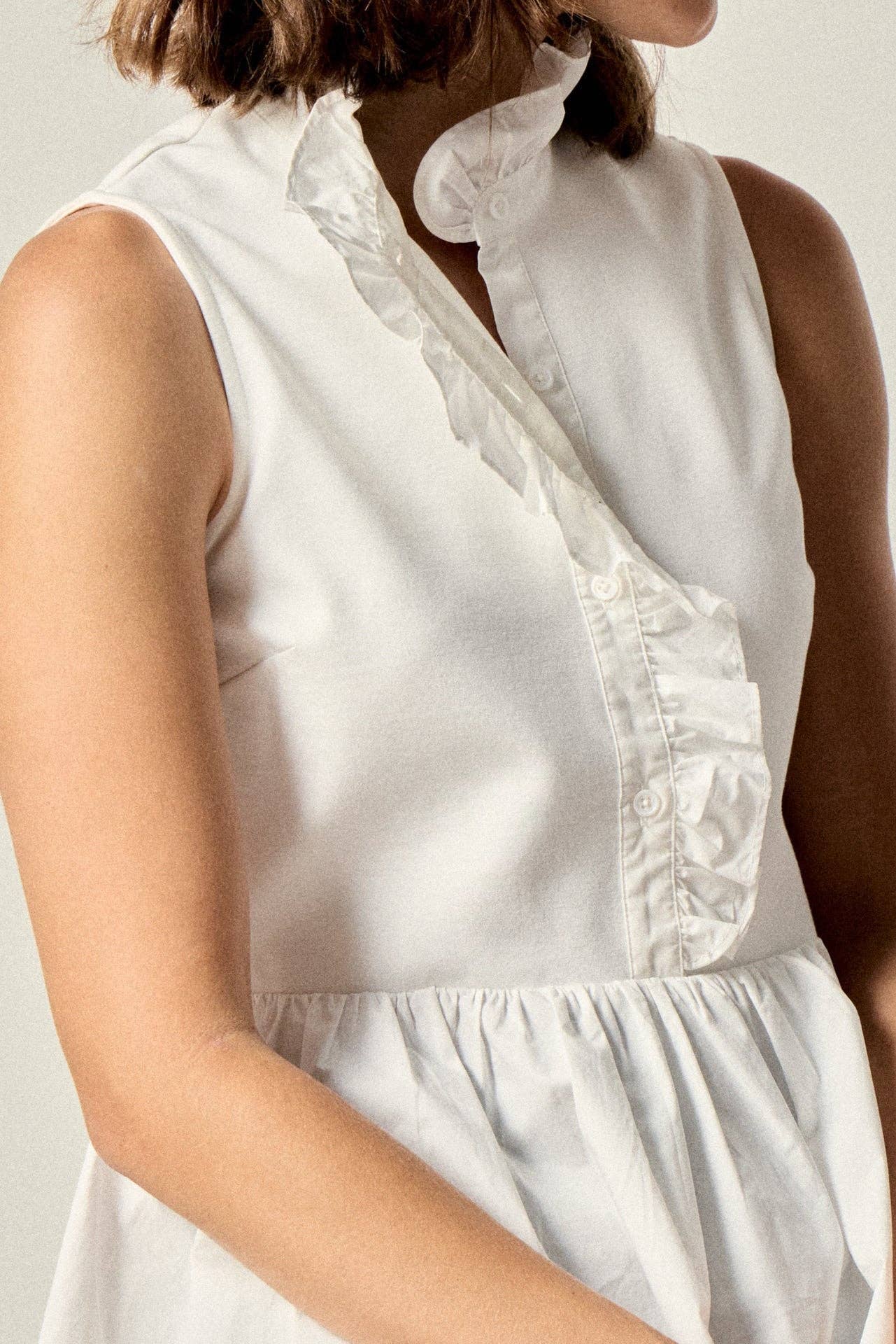 Sleeveless Ruffle Peplum Mixed Media Top