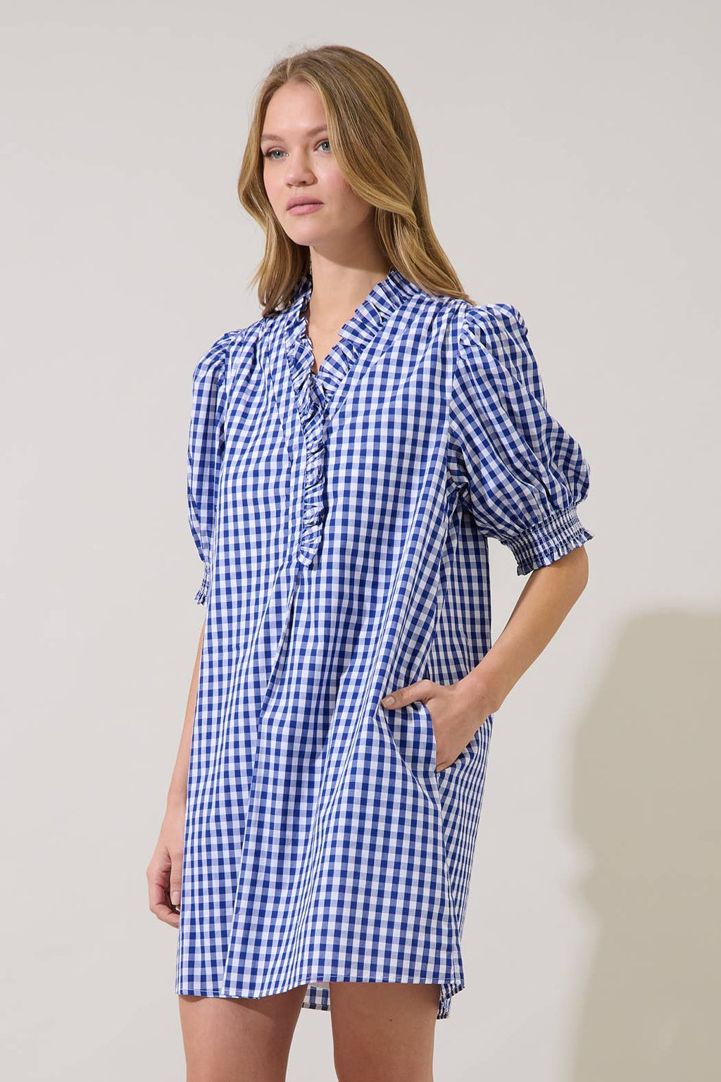 Brisla Gingham Ruffle Mini Dress