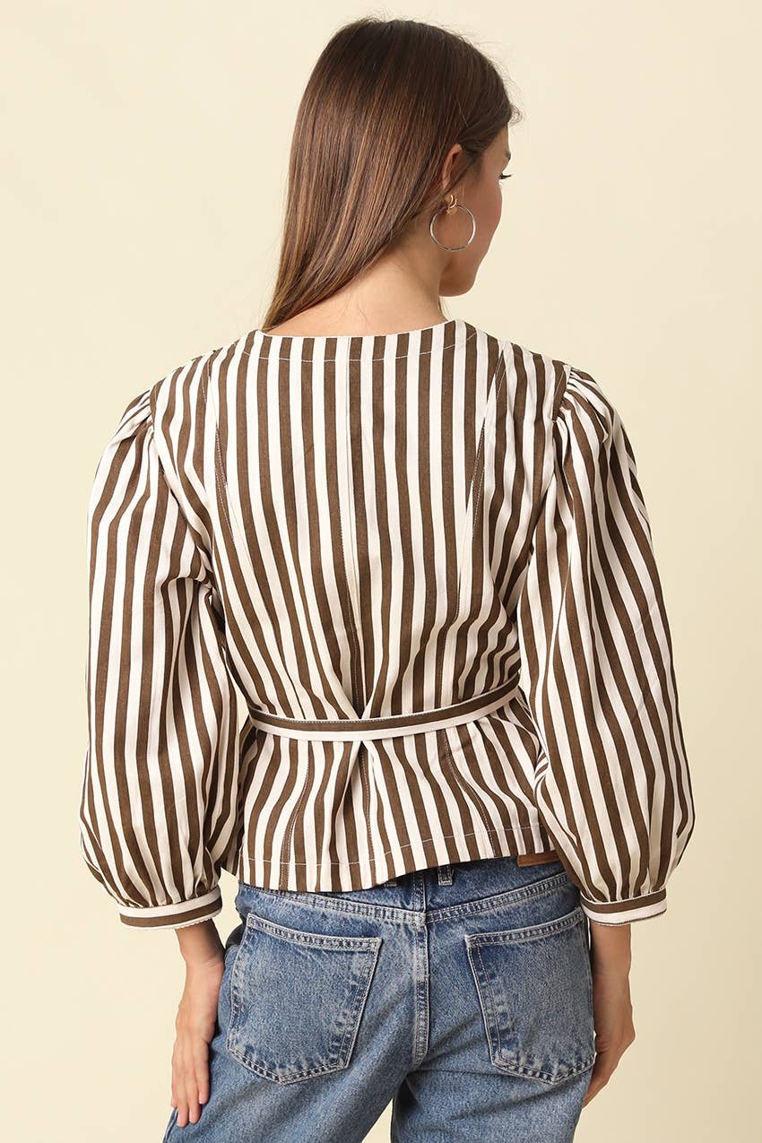 Benica Striped Belted Peplum Blouse